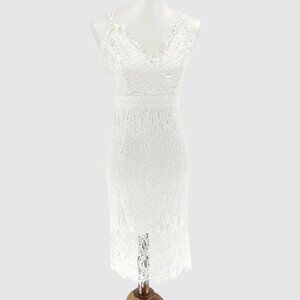 Soprano Lace Midi White Sleeveless Dress With Adjustable Straps, S